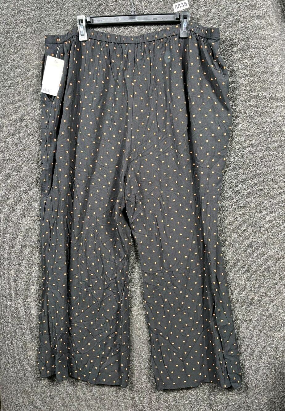 Nordstrom Rack Pants Womens 2X Black Rust Polka Dot Wide Leg Elastic Waist